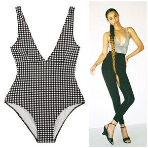 RITA ROW Hanna Swimsuit One Piece in Black Gingham size S Minimalist Designer